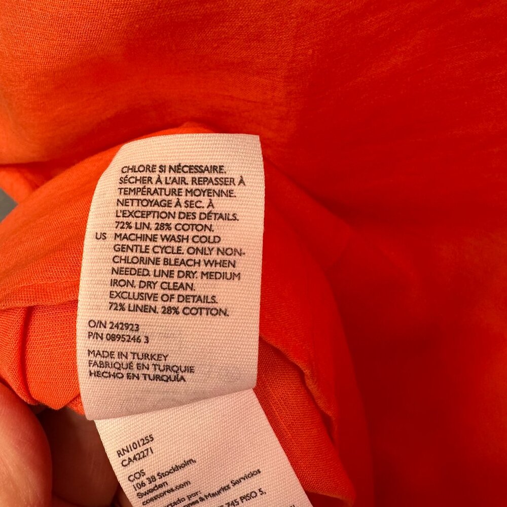 COS Low-Cut Back Linen Midi Dress Orange Sz XS - Picture 9 of 12